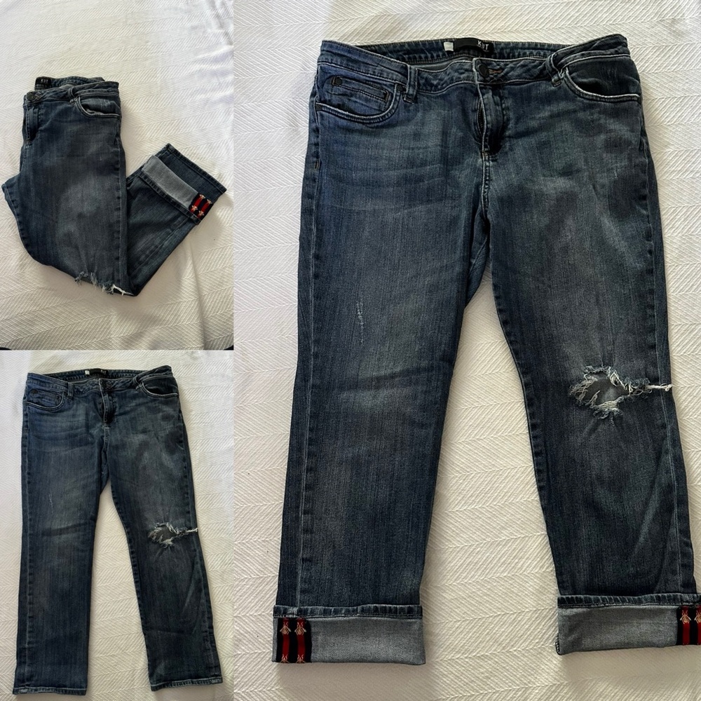 Kut from the Kloth Distressed Mid-Rise Petite Catherine Straight Leg Jeans 16P